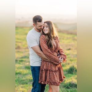 V neck long sleeve dress with ruffle detail